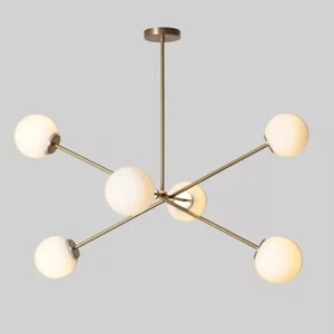 Lámpara colgante Sputnik de techo de latón con seis globos de mediados de siglo - Imagen 1 de 7
