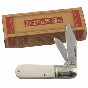 Rough Ryder White Smooth Bone Handle Barlow Pocket Knife RR198 2 Folding Blades - Picture 1 of 6