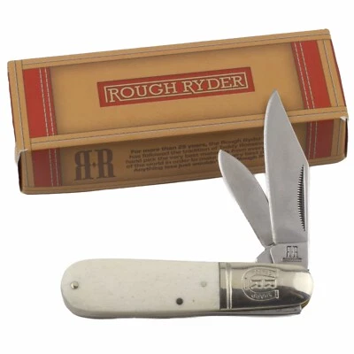 Rough Ryder White Smooth Bone Handle Barlow Pocket Knife RR198 2 Folding Blades - Image 1 of 4