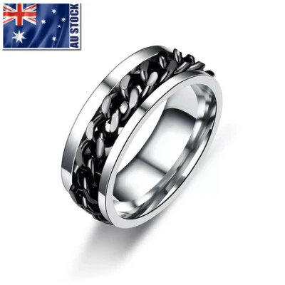 Titanium Stainless Steel 8mm Spinner Ring Curb Chain Men Women Band Size 6-15 - image 1 of 4