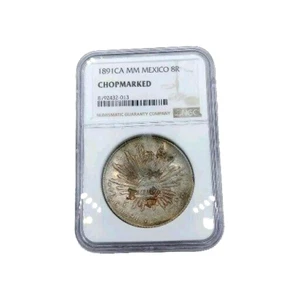 1891 CA MM Mexico 8 Reales Chopmarked NGC Beautifully Toned!!! Concaved Coin. - Picture 1 of 4