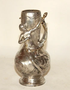 Jugendstil Vase Weiblicher Akt mit Fackel Metall versilbert wohl Frankreich - Picture 1 of 13