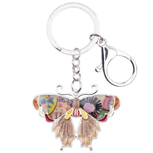 Enamel Alloy Floral Cute Butterfly Keychains Car Key Ring Insects Charms Jewelry - Picture 1 of 11