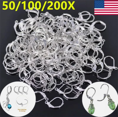 50Pcs Silver Lever Back Earring Hooks French Ear Wire Back DIY Jewelry Making US - Image 1 of 4