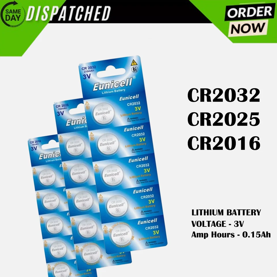 Eunicell 2032 Battery CR2032 CR2025 CR2016 3v Car Key Fobs Coin Lithium battery - Image 1 of 1