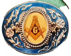 Vintage Freemason Blue, Gold & Orange Belt Buckle - Picture 1 of 3