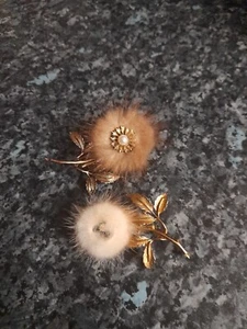 Broches de flores de piel vintage X 2 - Imagen 1 de 2