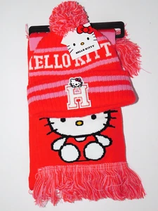 Hello Kitty Knit Hat & Scarf Set Collegiate Stripes One Size age 10 to Adult - Picture 1 of 6