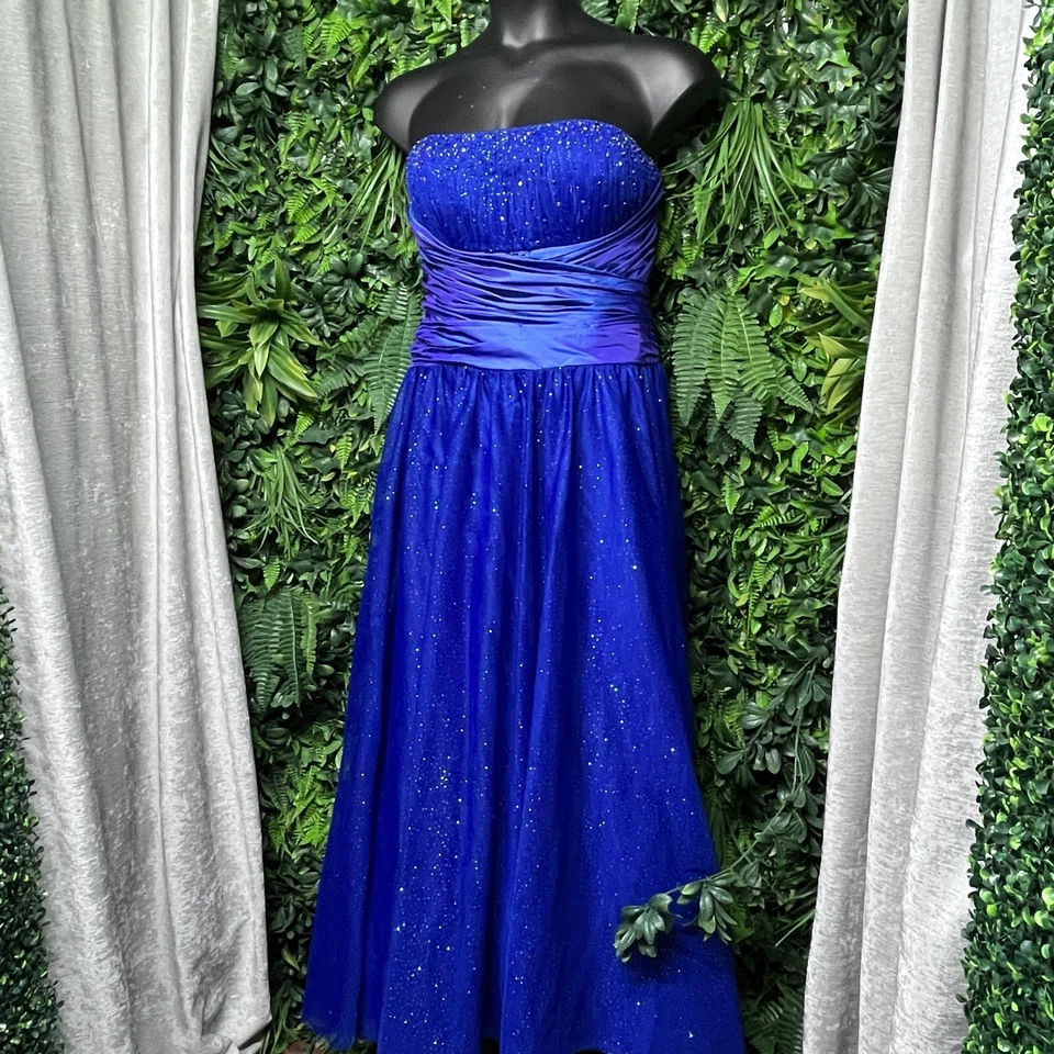 Y2K VTG JUMP APPAREL Dress Women 17/18 Blue Glitter Beaded Ball Gown Fairy 2577 - Image 1 of 4