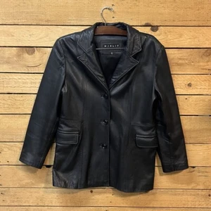 Chaqueta de cuero negra Winlet vintage para mujer talla L grande con botones - Imagen 1 de 10