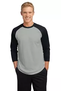 Sport-Tek Mens 3/4 Sleeve PosiCharge Baseball Crew Neck T-Shirt ST205 - Picture 1 of 10