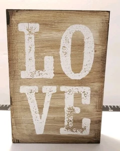 LOVE Wooden Box Sign Frame Rustic Shelf Quote Plaque White Wedding Rectangle - Picture 1 of 8