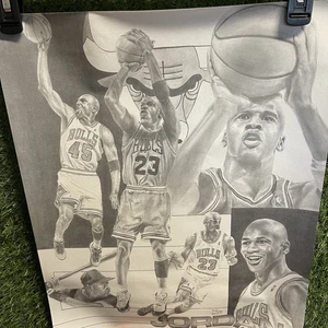 Stampa schizzo arte basket Michael Jordan MJ NBA Chicago Bulls 16x20 - Foto 1 di 5