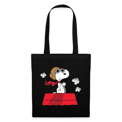 SPREADSHIRT Peanuts Snoopy Pilot Fliegen Stoffbeutel, One size, Schwarz