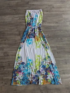 F&F Tesco Womens Ladies Bandeau Strapless Maxi Dress Size 12 Multicolour Flower - Picture 1 of 8