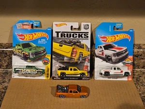 Hot Wheels Lot of 4 2007 Chevy Silverado Car Culture Yellow Green White 07 - Picture 1 of 5