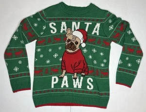 Santa Paws Ugly Christmas Sweater M/L  Pitbull Terrier Pug Dog Holiday Green - Picture 1 of 6