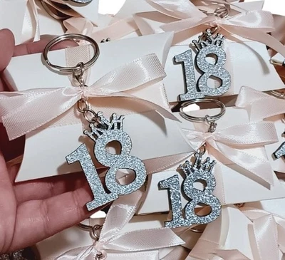 FATTO A MANO bomboniera Compleanno 18 Anni Portachiavi Numero corona Segnaposto Diciottesimo