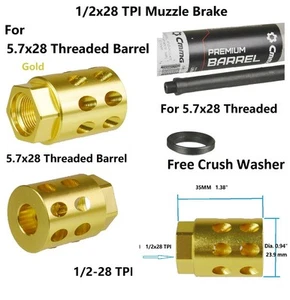 Alumi Gold 1/2x28 1/2-28 TPI Muzzle Brake Compensator F 5.7x28mm Threaded Barrel - Picture 1 of 3