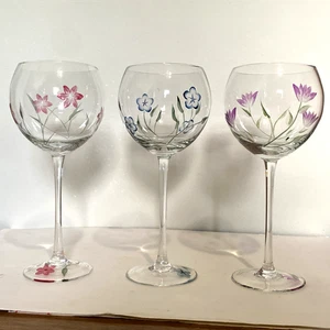 Set of 3 Lenox Floral Spirit Balloon Wine Glasses - Etched and Hand Painted - Picture 1 of 8