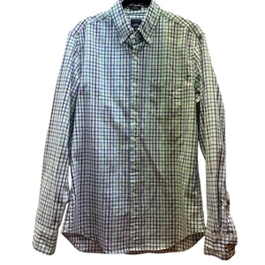 J Crew Flex Washed Small Classic Blue Green Black Plaid Long Sleeve Button - Picture 1 of 5