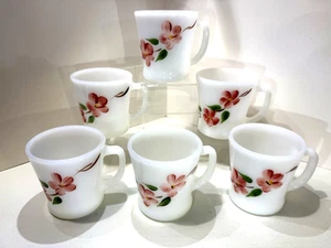 Fire King Mug LOT OF 6 Peach Blossom Pink Dogwood Flowers MCM EUC - Picture 1 of 16