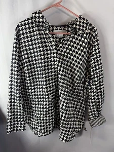 Foxcroft-Nero Bianco Gingham Check Manica Lunga Senza Rughe Bottoni Top-18W - Foto 1 di 7