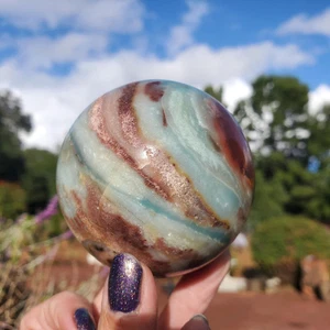 Blue Caribbean Calcite Banded Sphere 442 grams - Picture 1 of 16