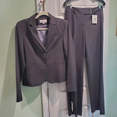 Calvin Klein Woman's 2Pc Suit Dark Gray PANTS ARE SZ 2 BLAZER SZ 4 Formal Office - Image 1 of 4