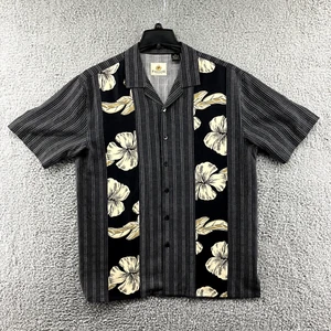 Hawaiian Shirt Paradise by Axis Mens Medium Floral Black Tan 100% Silk Size M - Picture 1 of 8