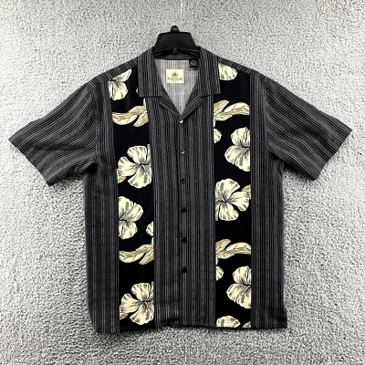 Hawaiian Shirt Paradise by Axis Mens Medium Floral Black Tan 100% Silk Size M - Image 1 of 4