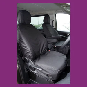 Par de fundas de asiento delanteras negras impermeables Mercedes Vito 2015+ a medida - Imagen 1 de 2