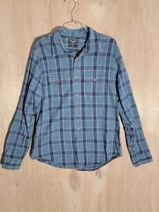abercrombie & fitch flannel shirt mens size XL long sleeve collard plaid blue - Picture 1 of 8