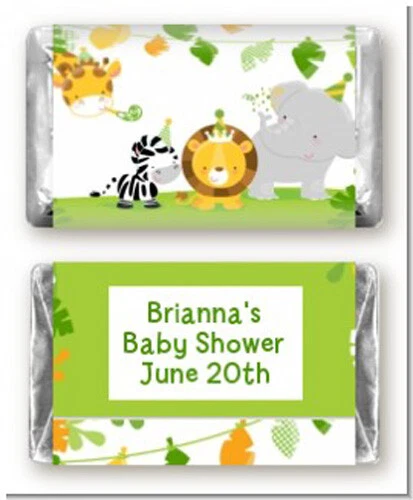 Jungle Party Personalized Baby Shower Miniature Candy Bar Wrapper Stickers - Image 1 of 1