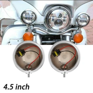 Pair 4.5'' 4-1/2 Inch Chrome LED Fog Passing Light Housing Holder For Motorcycle - Picture 1 of 11