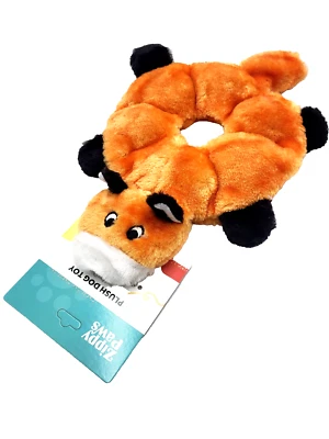 Zippy Paws Loopy Fox 6 Squeaker Plush No Stuff Dog Toy 12x8" - Image 1 of 4