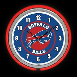 Buffalo Bills 15" RED Neon Clock Man Cave Game Room Football White Numbers - Picture 1 of 2