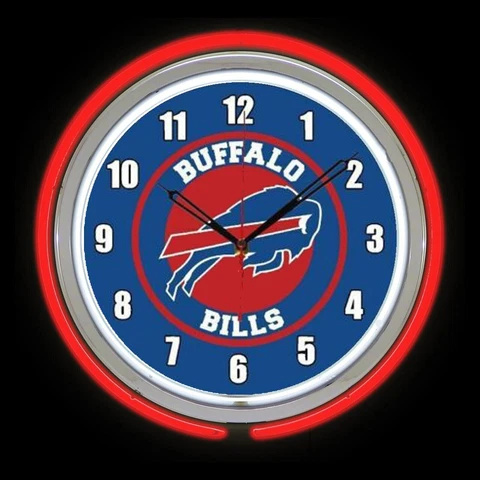 Buffalo Bills 15" RED Neon Clock Man Cave Game Room Football White Numbers Cover