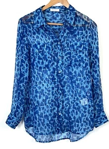 Equipment Femme career Leopard Print Silk Button Blouse Small Blue Sheer y2k - Bild 1 von 7