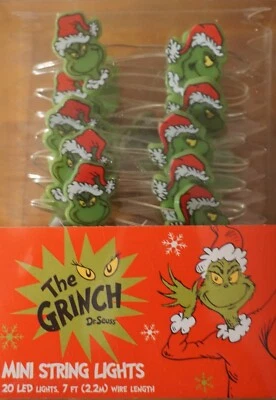 Mini Grinch String Lights 20 LED 7 Foot Long Christmas Tree Dr. Seuss Decor NEW - Image 1 of 4