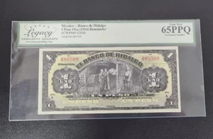 1914 Mexico 1 peso S304b BANKNOTE CURRENCY UNC Legacy 65 - Picture 1 of 2