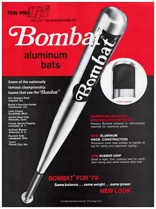 Anuncio impreso Bombat Aluminum Bats 1978 de béisbol - Imagen 1 de 2
