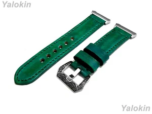 Green Brushed Leather Stitched Band Strap for Fitbit Ionic Smartwatches - Picture 1 of 9