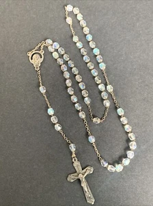 Vintage Crystal Rosary Aurora Borealis Beads Jesus Center Dainty Catholic - Picture 1 of 9