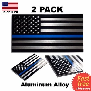 Metal Thin Blue Line Flag Decal Stickers Auto Car SUV Truck (2 Pack) - Picture 1 of 8