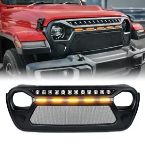 Rejilla de parachoques delantero negro mate con LED para Jeep Wrangler JL JT 2018-2024 - Imagen 1 de 7