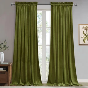 Olive Green Curtains for Bedroom, Rod Pocket Room Darkening Window Drapes Christ - Picture 1 of 8