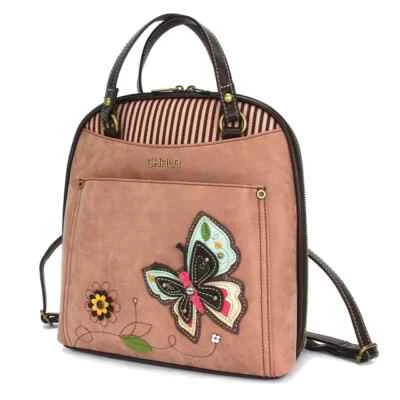 NEW Chala CONVERTIBLE Backpack Purse Shoulder Tote Bag BUTTERFLY Dusty Rose Pink - Image 1 of 4