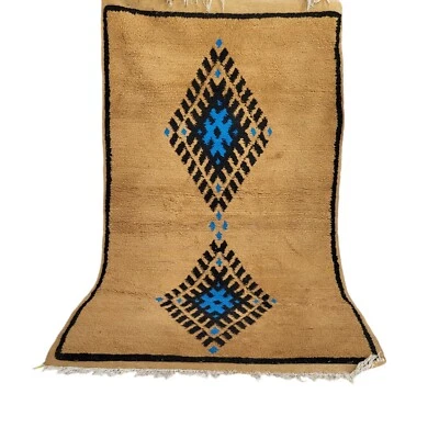 Tapete vibrante marroquino feito à mão bege tribal azilal franja berbere tapete de lã 6x3 - Imagem 1 de 4