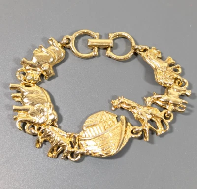 Premier Designs Noahs Ark Bracelet Gold Tone Chain Elephant Giraffe 6.5 in - Image 1 of 4